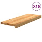 vidaXL Stair Tread Set of 16 Light Brown Solid Oak Wood 27.6 x 9.8 in